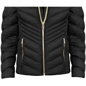Женское складное пальто с капюшоном MICHAEL KORS двухслойной молнией и шевроном 3 4 черного цвета