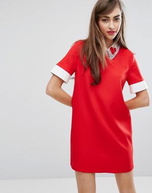 Платье с контрастным воротником E.F.L.A. Цвет: красный