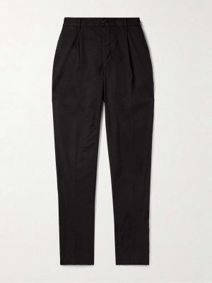 Зауженные брюки из эластичного хлопкового габардина со складками INCOTEX, черный Incotex