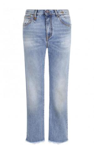 Укороченные расклешенные джинсы с потертостями R13. Цвет: голубой