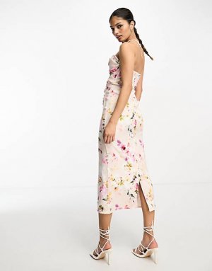 Корсетное платье-бандо мидакси с мягким цветочным принтом True Violet