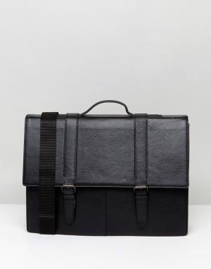 Черный кожаный портфель ASOS. Цвет: коричневый