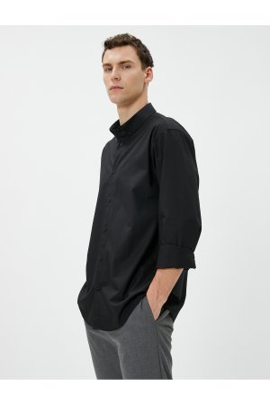 Базовая рубашка Классический воротник с длинным рукавом Хлопок на пуговицах Без железа , черный Koton