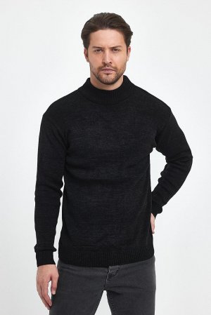 Текстурированный мужской трикотажный свитер стандартного кроя с полуводолазкой RF0446 , черный THE RULE