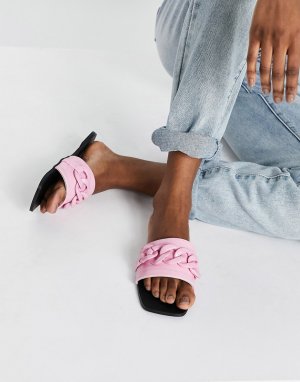 Розовые мюли из искусственной крокодиловой кожи с отделкой в виде цепочки Simmi London Tashina-Розовый цвет Shoes