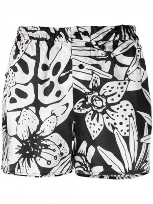 Короткие шорты с цветочным принтом Laneus. Цвет: черный
