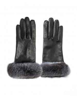 Серые кожаные перчатки с серыми манжетами из шиншиллы. , серый Maximilian