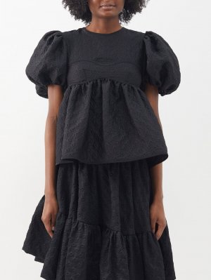 Летняя блузка из матлассе с объемными рукавами , черный Cecilie Bahnsen