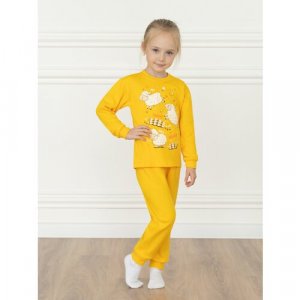 Пижама для девочек, брюки, застежка отсутствует, рукава с манжетами, брюки размер 86, желтый Утенок. Цвет: желтый