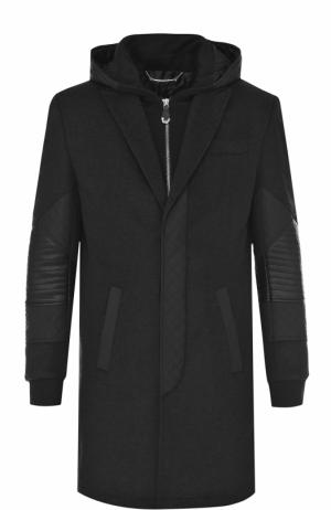 Пальто из смеси шерсти и кашемира на молнии с капюшоном Philipp Plein. Цвет: серый
