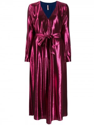 Платье миди с завязками на талии и эффектом металлик Indress. Цвет: розовый