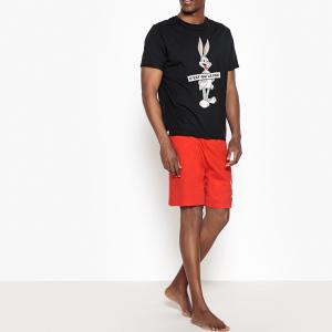 Пижама с шортами, короткими рукавами и рисунком Bugs Bunny. Цвет: черный + красный