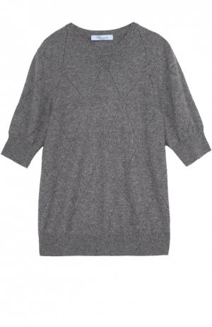Кашемировый пуловер с укороченным рукавом и перфорацией Blumarine. Цвет: серый