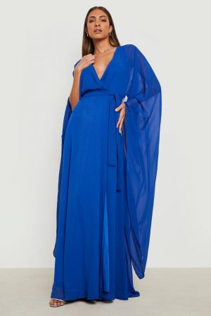Шифоновое платье макси с запахом и рукавами-накидкой boohoo, синий Boohoo