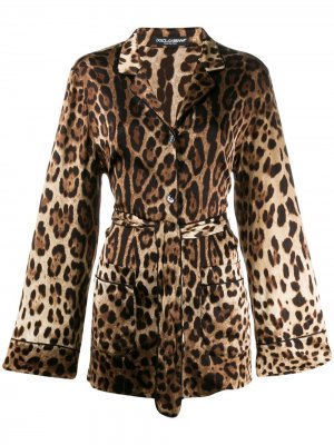 Пижамная рубашка с леопардовым принтом Dolce & Gabbana. Цвет: коричневый