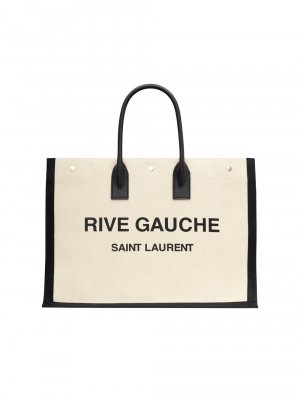 Большая сумка-тоут Rive Gauche из парусины и гладкой кожи , неро Saint Laurent