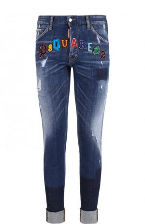Зауженные джинсы с нашивками Dsquared2. Цвет: синий
