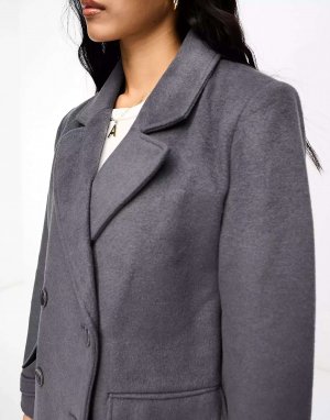 Серое деловое пальто макси из смесовой шерсти Pimkie. Цвет: серый