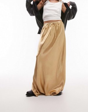 Золотая атласная юбка макси с жидким эффектом Topshop