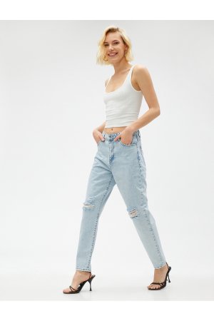 Джинсы с высокой талией и слегка зауженными штанинами — Mom Jeans , синий Koton