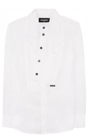 Хлопковая блуза с декоративной отделкой и воротником Dsquared2. Цвет: белый