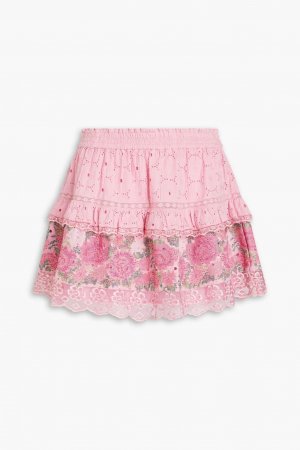 Ярусная мини-юбка Shawna из английской вышивки с вышивкой, розовый LoveShackFancy