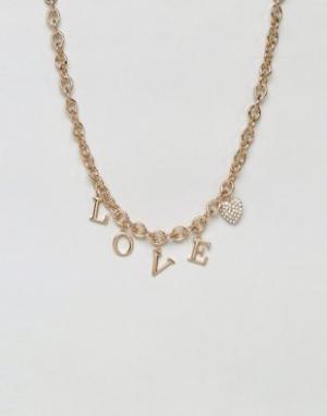 Ожерелье-цепочка в стиле 90-х с надписью Love New Look. Цвет: золотой
