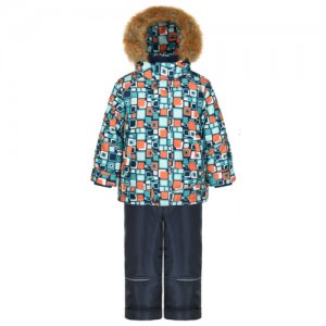 Комплект лыжный для мальчика с меховой подстежкой, зима, размер 86 Rusland. Цвет: синий/оранжевый/мультиколор