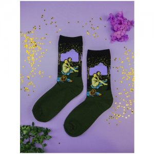 Носки унисекс , 1 пара, классические, на 23 февраля, фантазийные, размер 38-44, черный, фиолетовый 2beMan. Цвет: фиолетовый/черный/зеленый