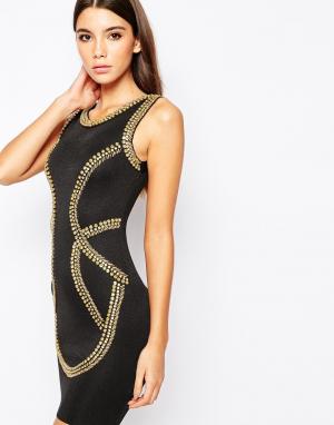 Бандажное платье с золотистой отделкой WOW Couture