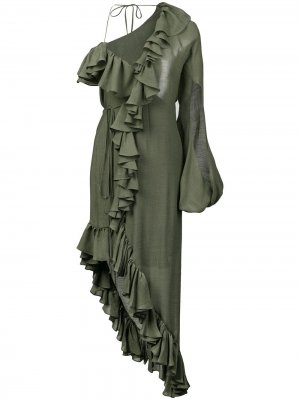 Асимметричное платье с оборками Juan Carlos Obando. Цвет: зеленый