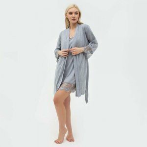 Комплект одежды женский KAFTAN (халат и комбинация) размер 44-46, хлопок 100%, кулирная гладь. Цвет: серый