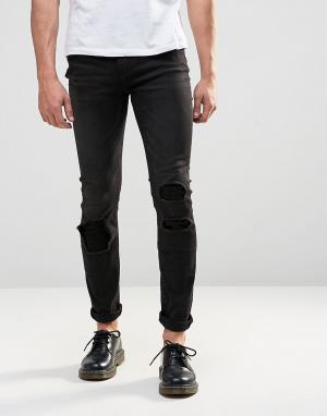 Черные облегающие джинсы скинни с заплатками Cheap Monday. Цвет: черный