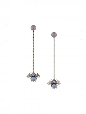 Серебряные серьги-подвески с аметистом и жемчугом Axenoff Jewellery. Цвет: черный