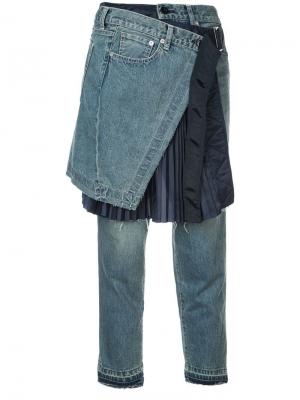 Укороченные джинсы с юбкой Sacai. Цвет: синий