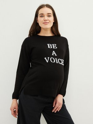 Трикотажный свитер для беременных с длинным рукавом круглым вырезом и буквенным принтом LC Waikiki Maternity