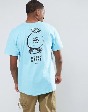Свободная футболка с принтом Money на спине OK-YO. Цвет: синий