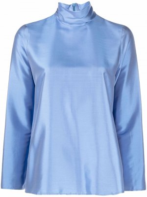 Шелковая блузка с высоким воротником Alberto Biani. Цвет: синий