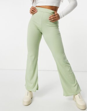 Шалфейно-зеленые брюки-клеш в рубчик от комплекта -Зеленый цвет Club L London