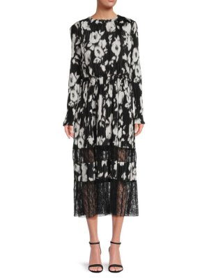 Шелковое платье миди с кружевной отделкой , цвет Black Multi Jason Wu