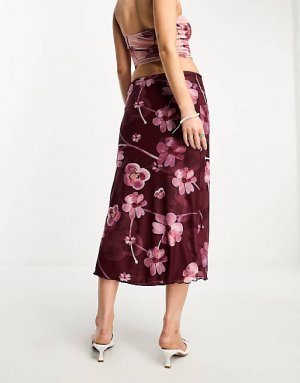 Комбинированная юбка-труба Midaxi с акварельным ягодным цветком Motel