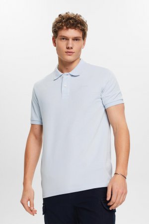 Рубашка-поло из хлопкового пике приталенного кроя с короткими рукавами , синий Esprit