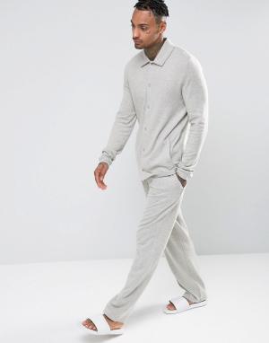 Прямые пижамные брюки из фактурной ткани с начесом ASOS. Цвет: серый