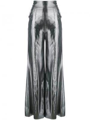 Брюки-палаццо с завышенной талией Wanda Nylon. Цвет: металлический