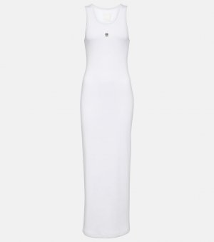 Платье макси из хлопкового джерси в рубчик , белый Givenchy