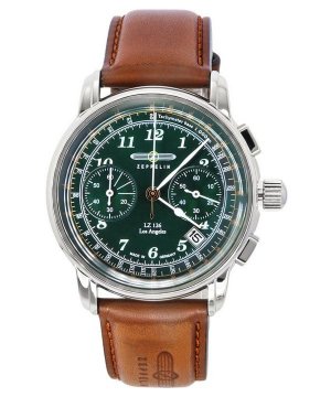 Zeppelin LZ126 Los Angeles Хронограф с кожаным ремешком Кварцевые мужские часы зеленым циферблатом 76144