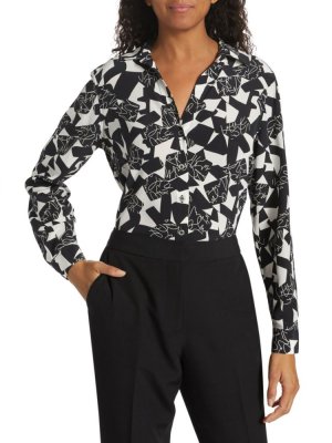 Шелковая блузка с абстрактным зеркалом , цвет Abstract Black White Elie Tahari