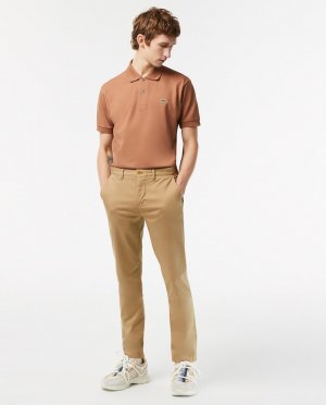 Мужские брюки чинос узкого кроя из габардина, бежевый Lacoste. Цвет: бежевый