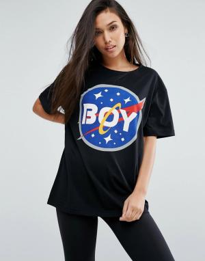 Футболка с космическим принтом и логотипом Boy London. Цвет: черный