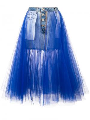 Джинсовая юбка с верхним слоем из тюля Unravel Project. Цвет: синий